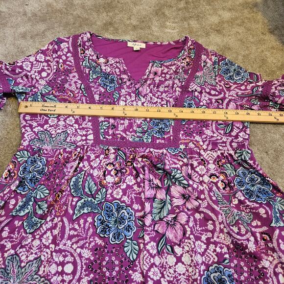 Style & Co Boho Purple Floral Flower Tunic Top 100% Nylon Size Medium M - Picture 9 of 10